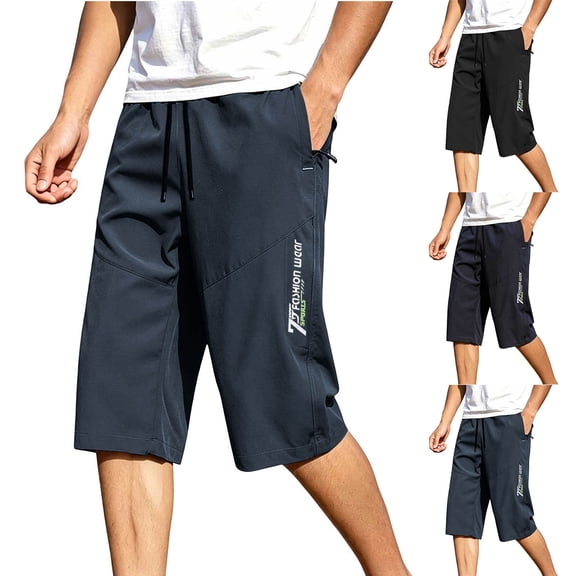Tbopshirt Mens Capri Pants Plus Size Dry 3/4 Length Shorts Elastic Waist Zipper Pocket Hiking Pants for Outdoor Workout Casual Wear,L-4XL