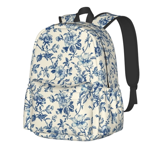 Rateoe Vintage Blue Floral Pattern Student Backpack,Backpack for School,Lightweight Bag,Travel Backpack,Outdoor Backpack,Large Capacity Backpack