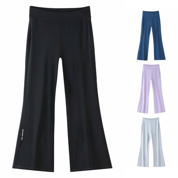 Ulitacool Girl'S Pants 15-16 Years Elastic Waist Lightweight Summer Wide Leg High Witdh Fit Casual Trousers For Breathable Sun Protective Bottoms Wear Black