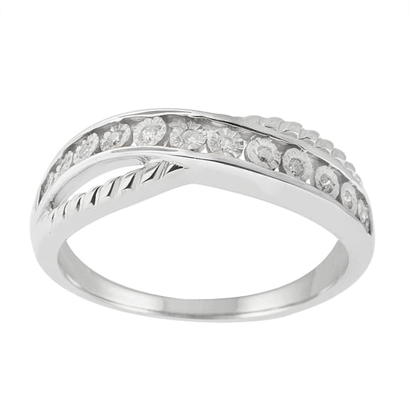 MyDiamondBox 0.06 Carat Total Weight (cttw) Sterling Silver - White Diamond Band with Miracle Plates (Size: 6)