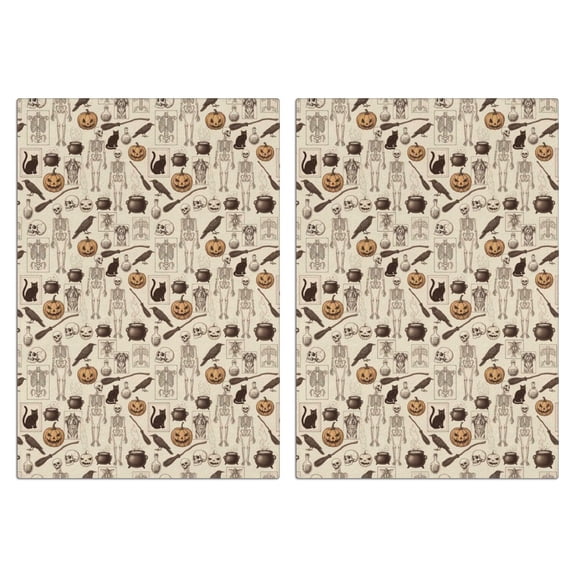 2 Pcs Funny Kitchen Towels,Beige Halloween Skull Pumpkin Cat Pattern Microfiber Dish Towels,Kitchen Tea Towels,Kitchen Towel Set (18" X 26")