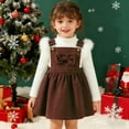 thumbnail image 2 of Afdoent Girls 2 Piece Outfits Christmas Winter Girls Outfits 2 Piece Long Sleeve Ribbed Strap Shirt With Bow Detail And Brown Pinafore Dress For Toddler And Kids 12-18 Months, 2 of 9