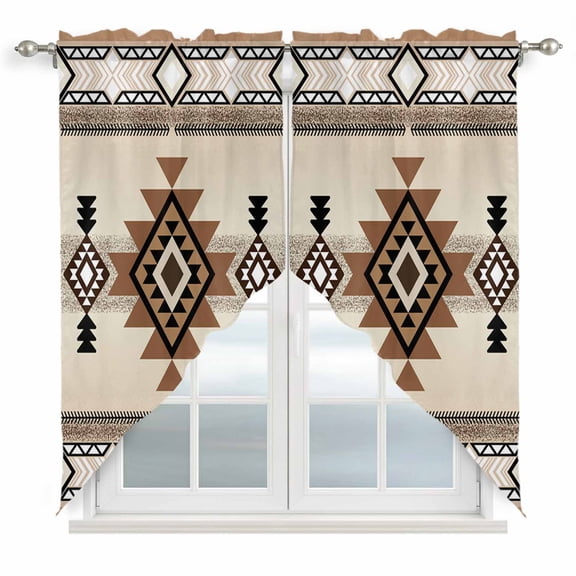 Southwest Kitchen Window Curtains, Swag Curtains Valance for Bedroom Living Room Bathroom, Brown Bohemian Abstract American Aztec Rod Pocket Window Treatment Curtain Block Drapes 2 Panels 36"x36"