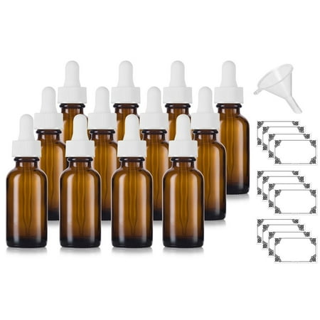 1 Oz Amber Gl Boston Round White Dropper Bottle 12 Pack 1 Oz Amber Gl Boston Round White Dropper Bottle 12 Pack Funnel And Labels For Essential Oils Aromatherapy E Liquid Food Grade Bpa Free