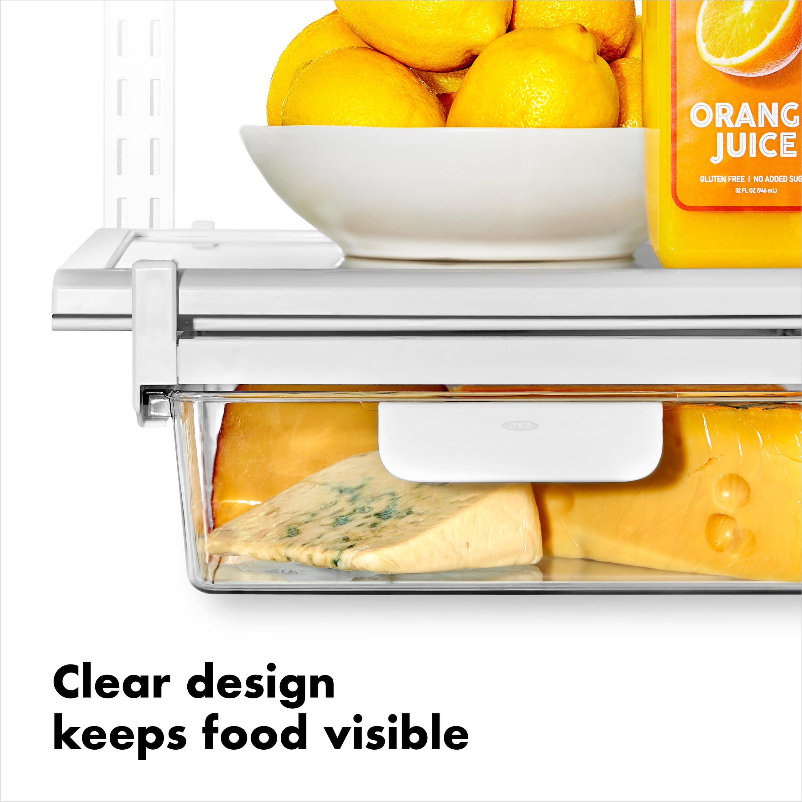 OXO Refrigerator Organizer Undershelf Drawer, 14-Inch Depth, Clear