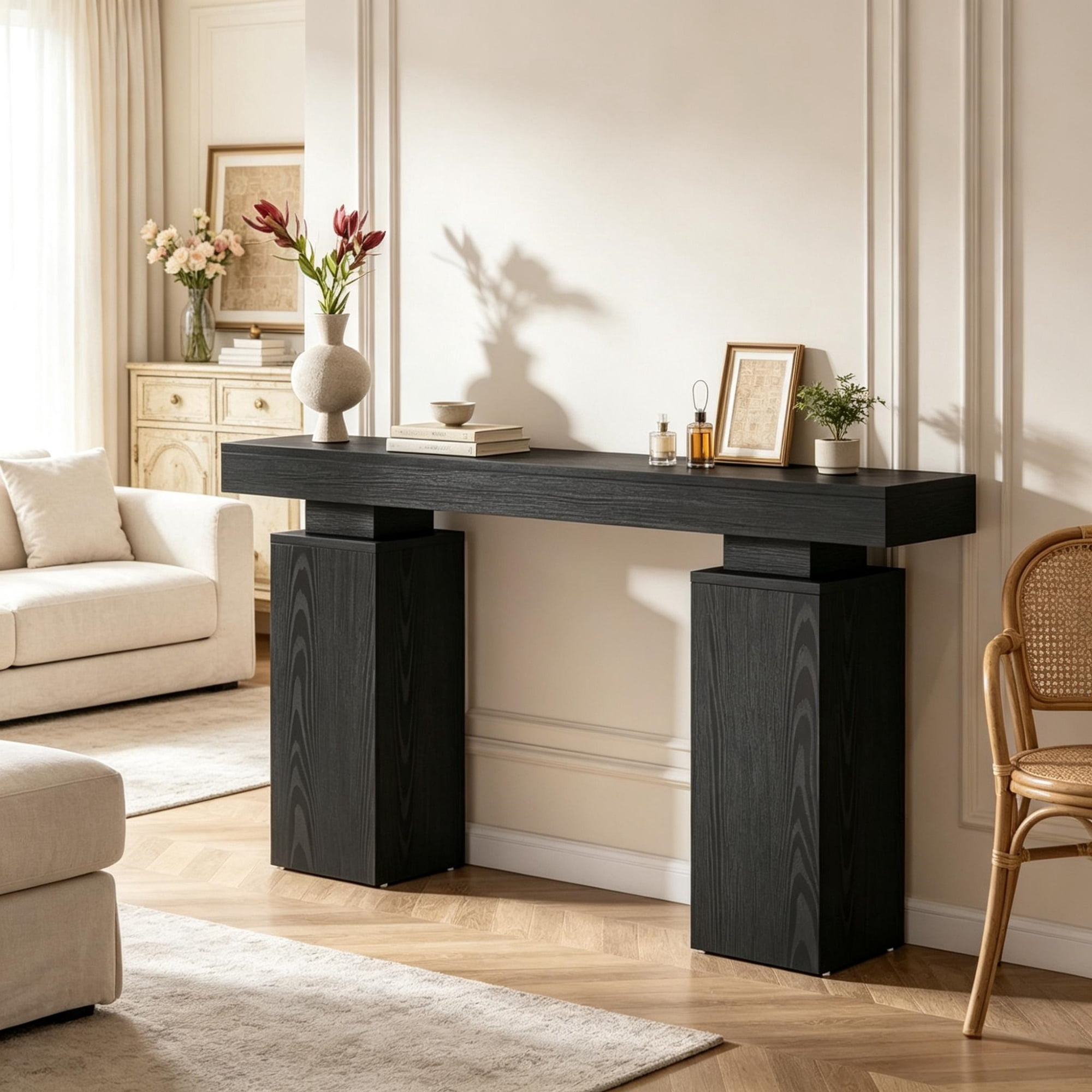 63 Inch Wooden Entryway Table, Console Table Foyer Stand