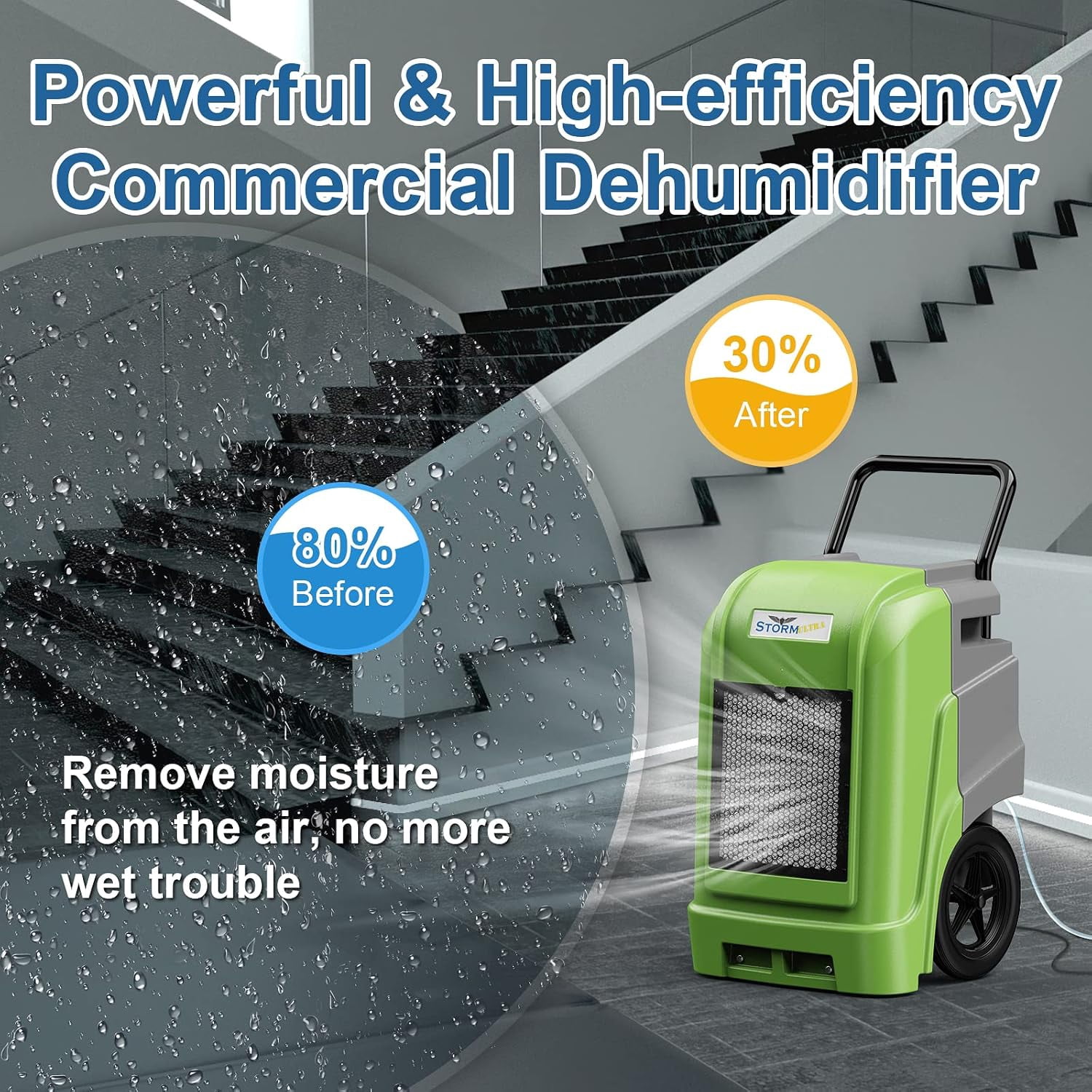 ALORAIR  Commercial Dehumidifier with Pump Drain Hose, 190 Pints Smart WiFi Industrial Dehumidifier Large Capacity for Basements, Garages, Mall & Job Sites, 5 Years Limited Warranty, Green