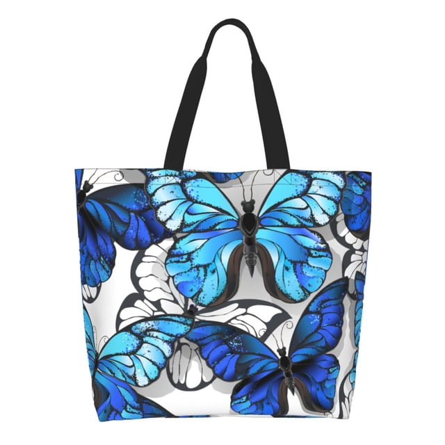 Easygdp Blue and White Butterflies Bolsas Tote para Mujer, Bolsos de Hombro para Viaje, Bolsos de Mano de Gran Capacidad para Compras y Trabajo