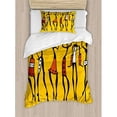 thumbnail image 3 of African Duvet Cover Set Queen Size, African Dancers Sketchy Characters Ethnic Group Clan Disco Happy Graphic, Decorative 3 Piece Bedding Set with 2 Pillow Shams, Mustard and Orange, by Ambesonne, 3 of 3