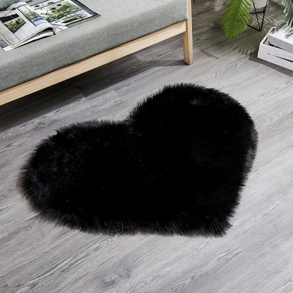 FUDAKUNA Modern Glam Shaggy Soft and Comfortable Plush Rug, Black Synthetic Polyester, 20 x 24 Inch, Non-Slip Backing