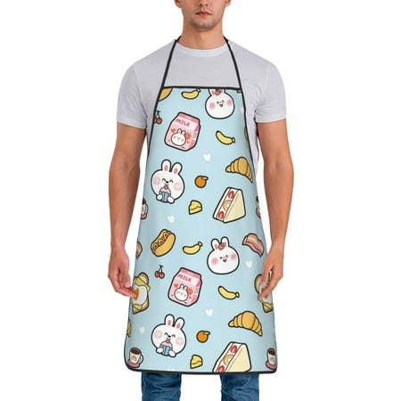 

Jgfou Rabbit Burger Coffee Print Anti-fouling Apron for Men Women Waterproof Oil-Proof Kitchen Apron with Adjustable Straps Pocket and No-Pill No-Fade Fabric