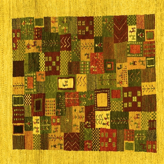 Ahgly Company Machine Washable Indoor Square Abstract Yellow Contemporary Area Rugs, 6' Square