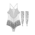 thumbnail image 4 of iiniim Womens Latin Dance Sparkly Sequins Leotard with Fringe Modern Jazz Dancewear Silver S, 4 of 7