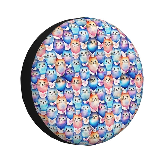 Balery Cartoon colorful cute cat Cubiertas para Neumáticos - Protector Resistente para Neumáticos de Camioneta, SUV, Remolque, Camper y RV-15 inch