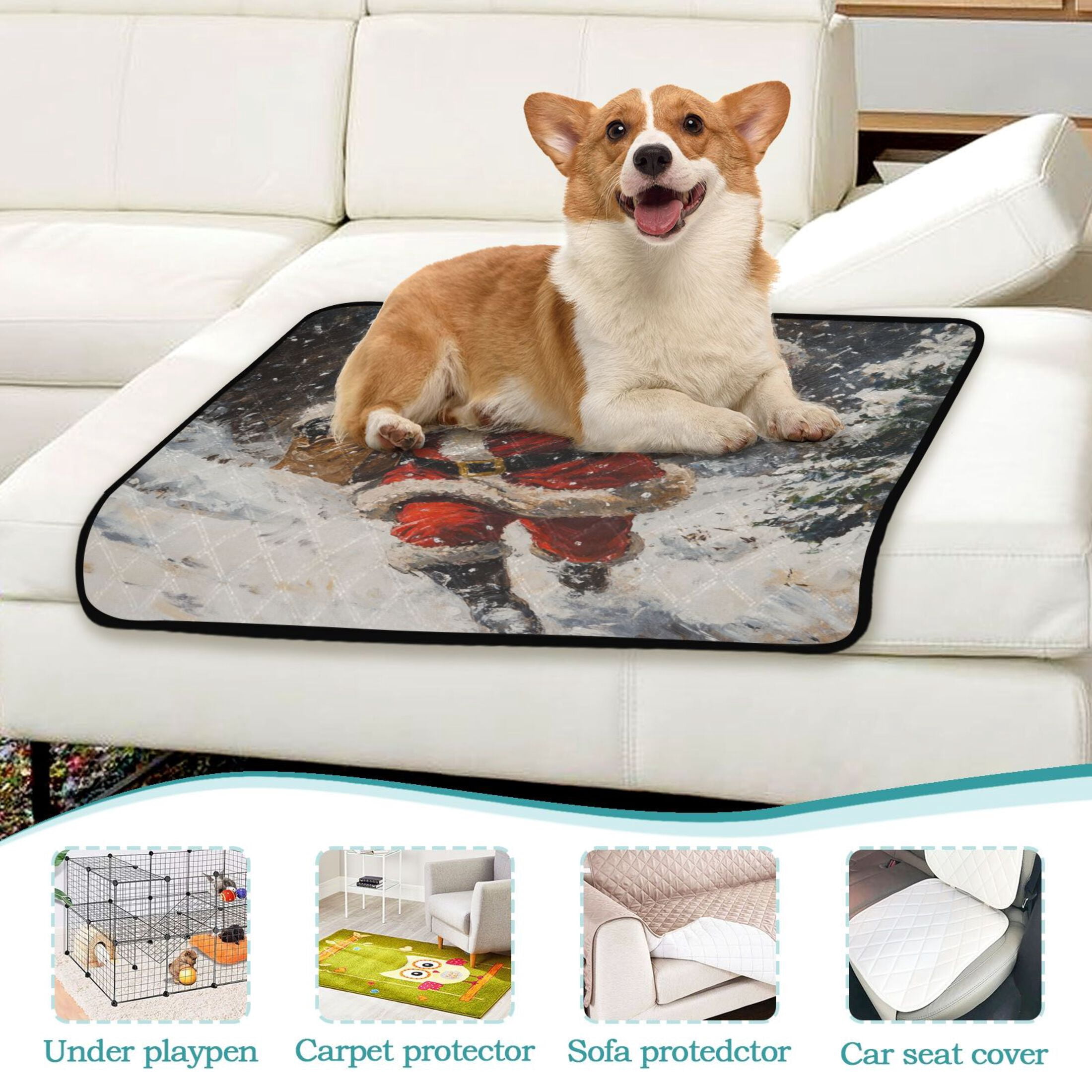 Qxltty Santa Claus Delivers Gifts in The Snow Cat litter Pads Pet Set of 3 Diaper Mats Center Anti-leakage Layer Absorbent Soft and Comfortable