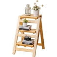 thumbnail image 4 of Foldable Step Ladder  Wooden Step Stool with Floor Saver  Decorative Ladder Shelf for Living Room  Kitchen  Garden(Walnut), 4 of 6