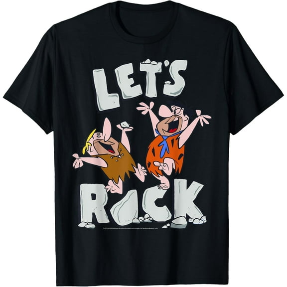 The Flintstones Fred And Barney Let's Rock T-Shirt Cotton Short Sleeve Crew Neck Soft T-shirt