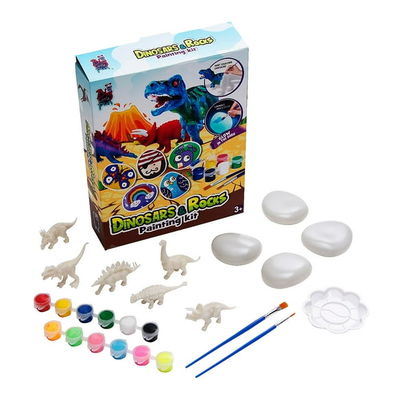 Fun Express 6 1/2" x 8 3/4" DIY Glow-in-the-Dark Dinosaurs & Rocks Painting Kit - 15 Pieces