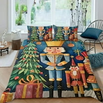 Pratyus Nutcracker Soldier Presents 3-Piece Bedding Set Comfortable Breathable Christmas Peach Skin Bedroom Guest Room 87x68in