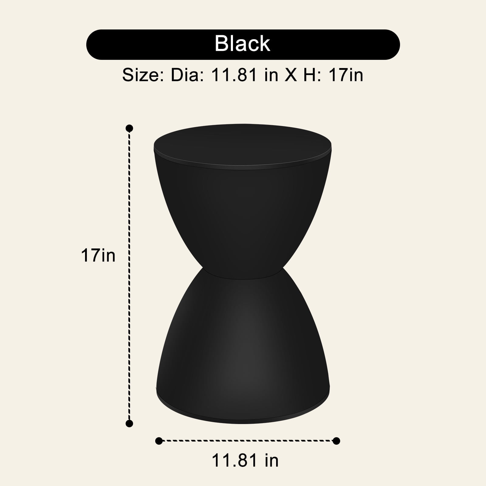Plastic Hourglass Side Table Bedroom Nightstand, Black