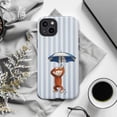 thumbnail image 6 of Cute Curious Monkey with Blue and White Umbrella Phone Case, Cartoon Striped iPhone Cover for iPhone 17 16 15 14 13 12 11 Plus Pro Max Mini, 6 of 6