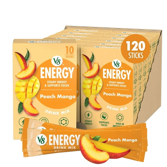 (12 pack) V8 Energy Peach Mango Energy Drink Powder, .10 oz Packet (10 Count)