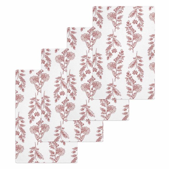 Red Botanical Kitchen Dish Towels for Drying Dishes Set of 4, Pastoral Elegant Spring Floral Waffle Weave Microfiber Hand Tea Bathroom Towels Quick Dry & Absorbent Towel 15.7x23.6