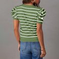 thumbnail image 3 of Women's Striped Print Tops Trendy Short Puff Sleeve Crewneck Color Block T Shirts Casual Summer Slim Fit Blouses, 3 of 5