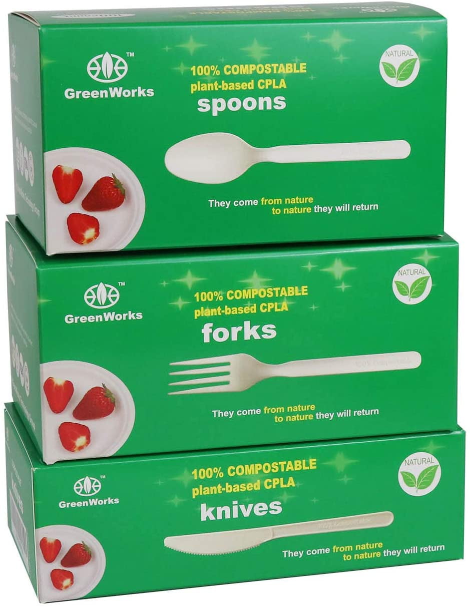 300 Count 7" Biodegradable Compostable CPLA Cutlery Set,100 Forks 100
