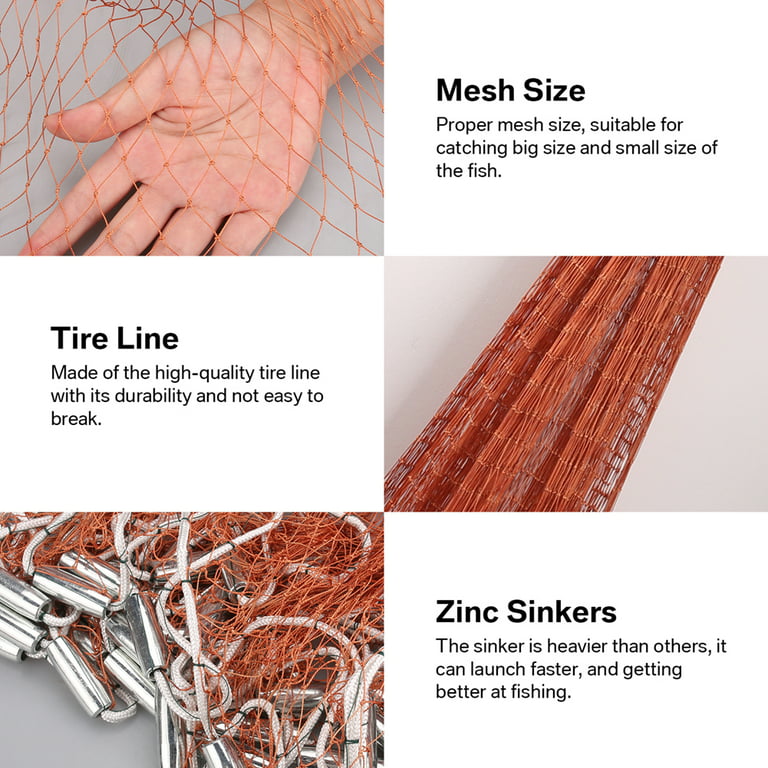 Saltwater Fishing Cast Net for Bait Trap Fish Throw Net 4ft//6ft//8ft Radius Freshwater Nets, Brown