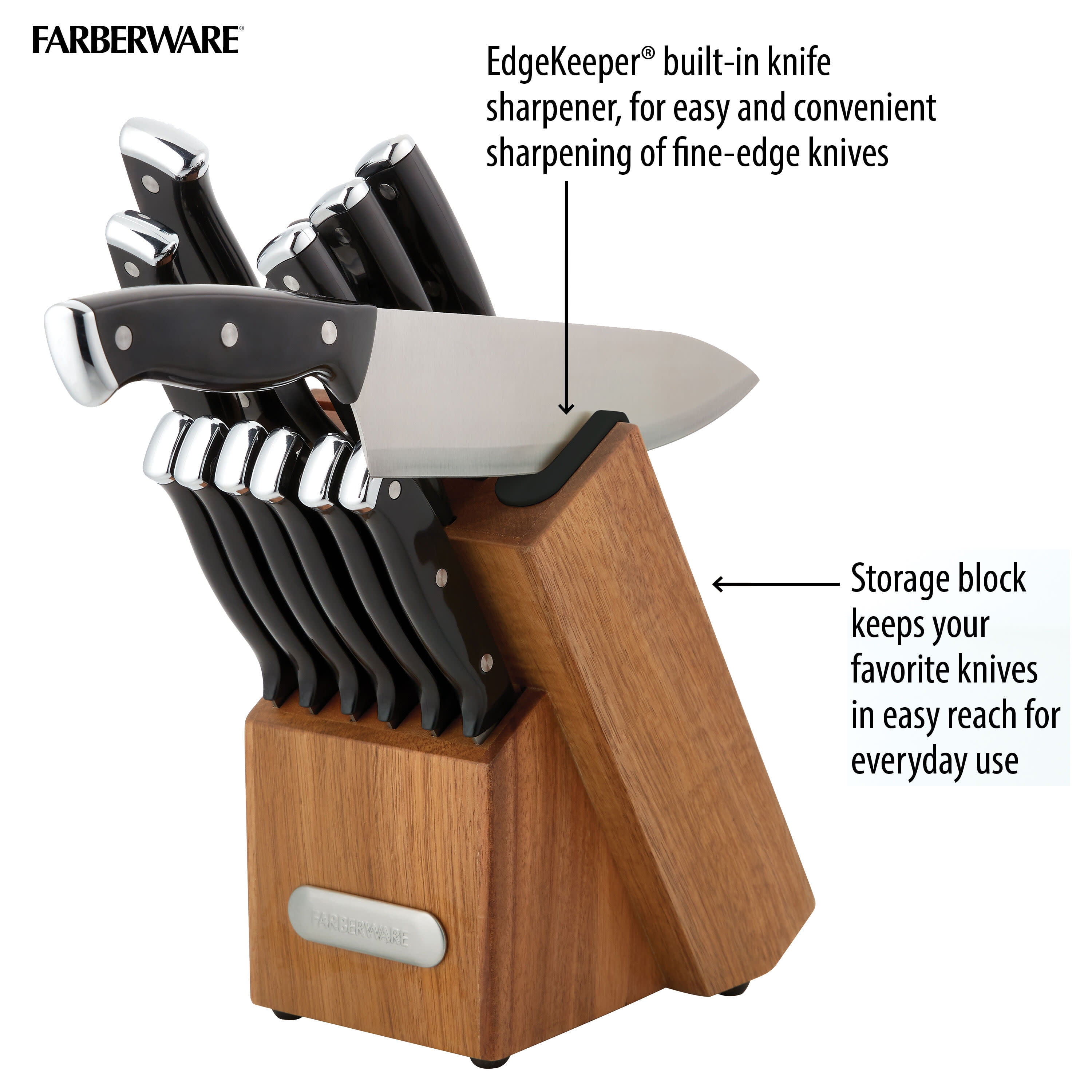 Fingerhut - Farberware 14-Pc. Self-Sharpening Knife Block Set - White