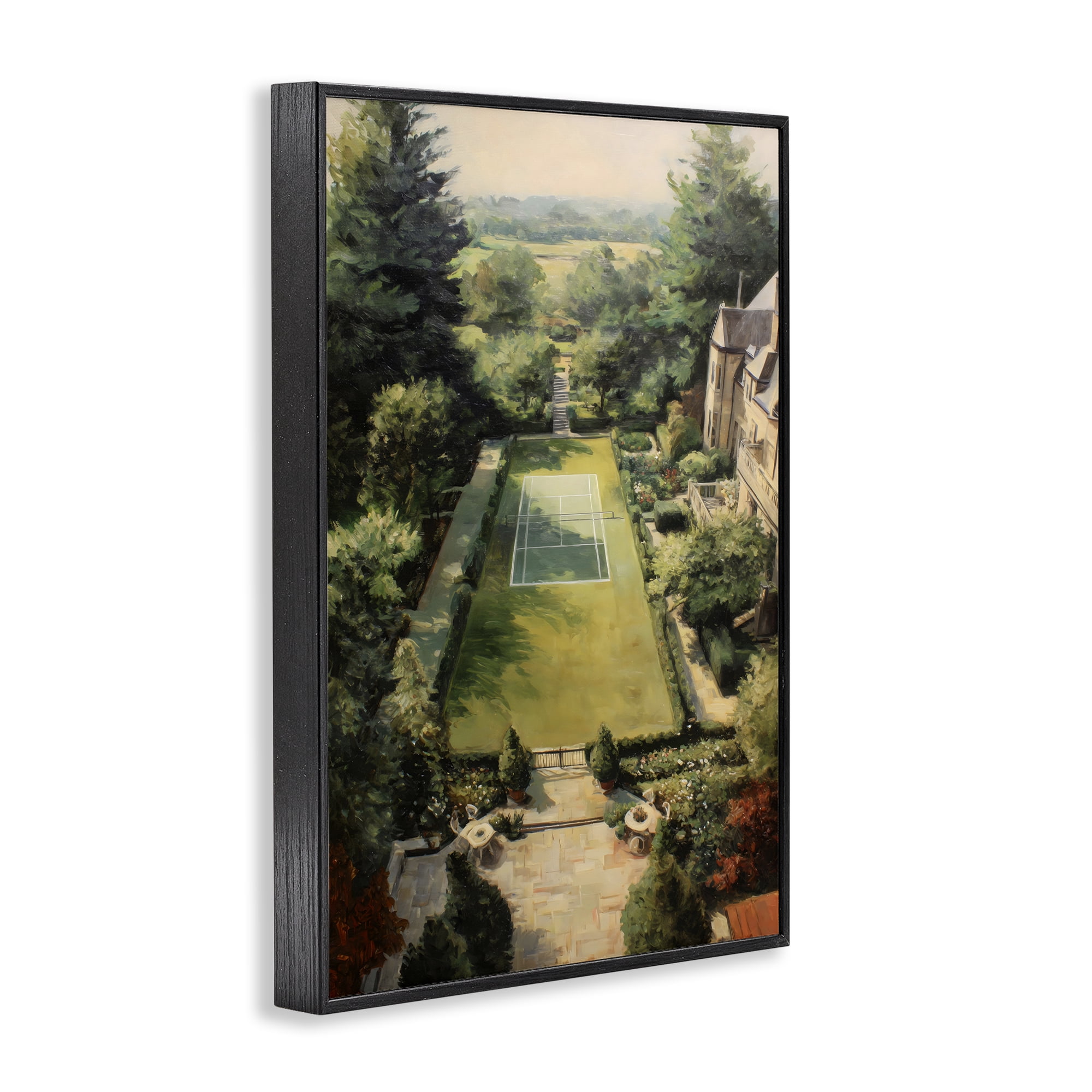 Stupell Industries Vintage Tennis At The Manor Black Framed Giclee Art, design by Petal Prints Design