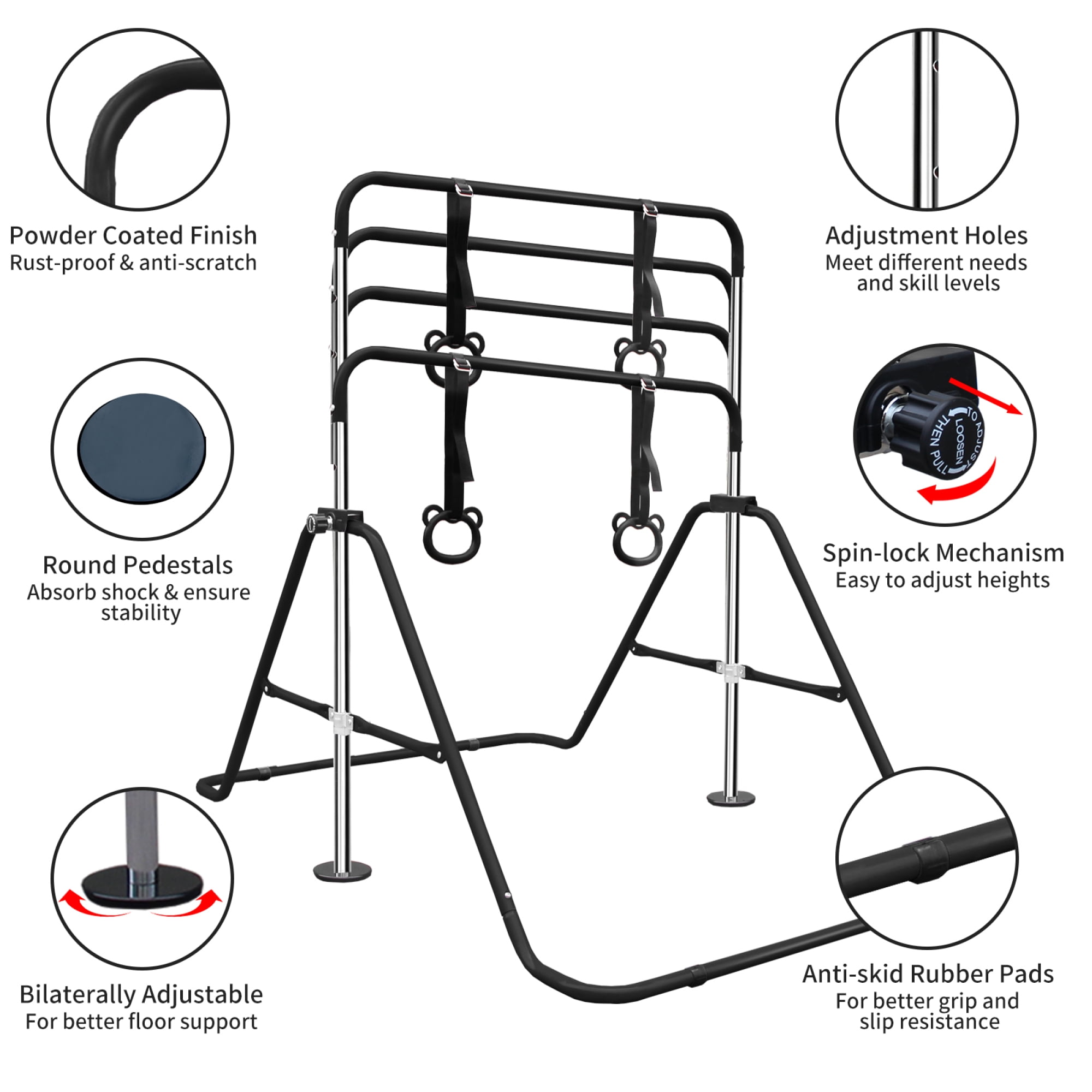 Gymnastics Bar for Kids,Adjustable Height Gymnastic Horizontal Bars with Bear Rings,Folding Junior Training Kip Bar for Kid Gymnasts, Child, Girl, Boy,Black