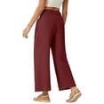thumbnail image 4 of oiangi Wide Leg Pants Boho Smocked Elastic Waist Trousers Summer Beach Vacation Palazzo Pant with Pockets Wine 2XL, 4 of 9