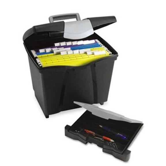 Portable File Storage Box w/Drawer  Letter  Latch  Black