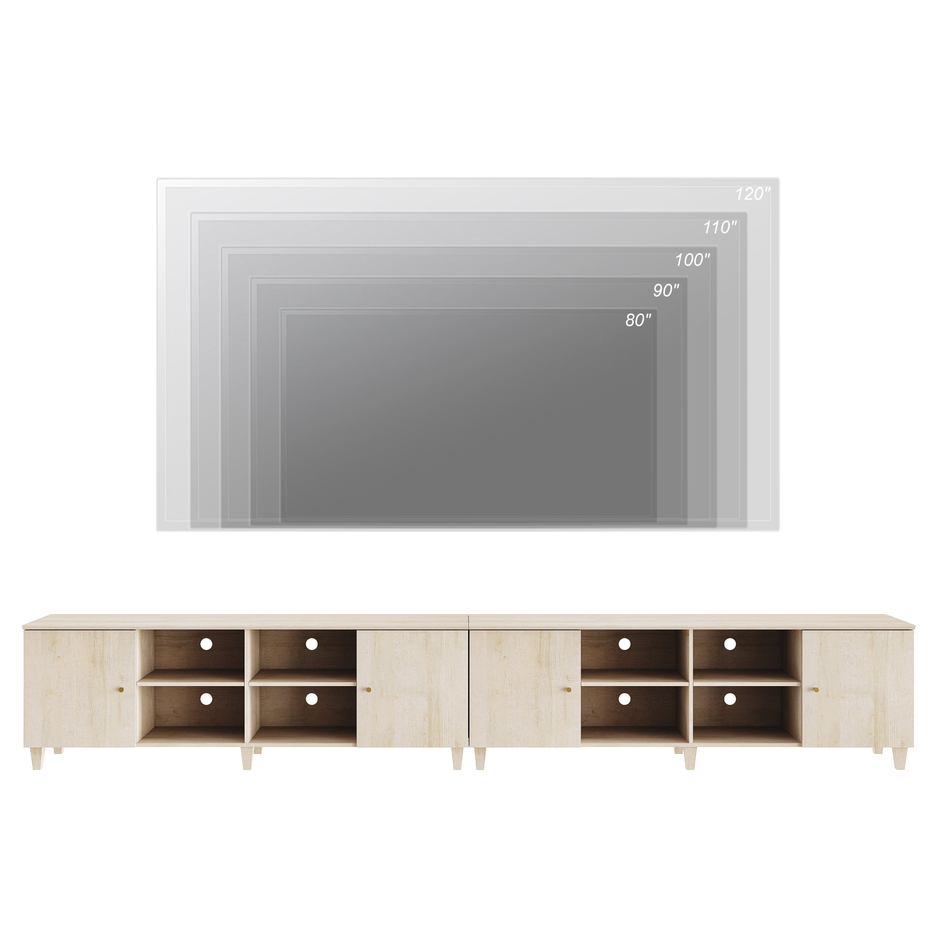 2-in-1 TV Stand Cabinets for 100+ Inches TVs, Modern Farmhouse Wood Entertainment Center with Door, Light Oak