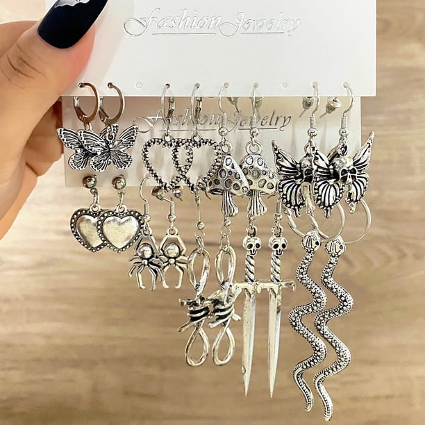 18 Piezas De Pendientes Huecos De Mariposa De Serpiente De Araña Accesorios De Joyería Para Mujer aretes largos