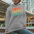 thumbnail image 2 of Good Vibes Only, Being Positive Quote, Groovy Retro Wavy Text Merch Gift, Heather Grey Hooded Sweatshirt or Hoodie, Medium, 2 of 5