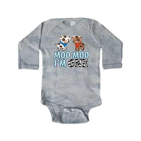 

Inktastic Moo Moo I m 1 with Cute Holstein Cows Gift Baby Boy or Baby Girl Long Sleeve Bodysuit