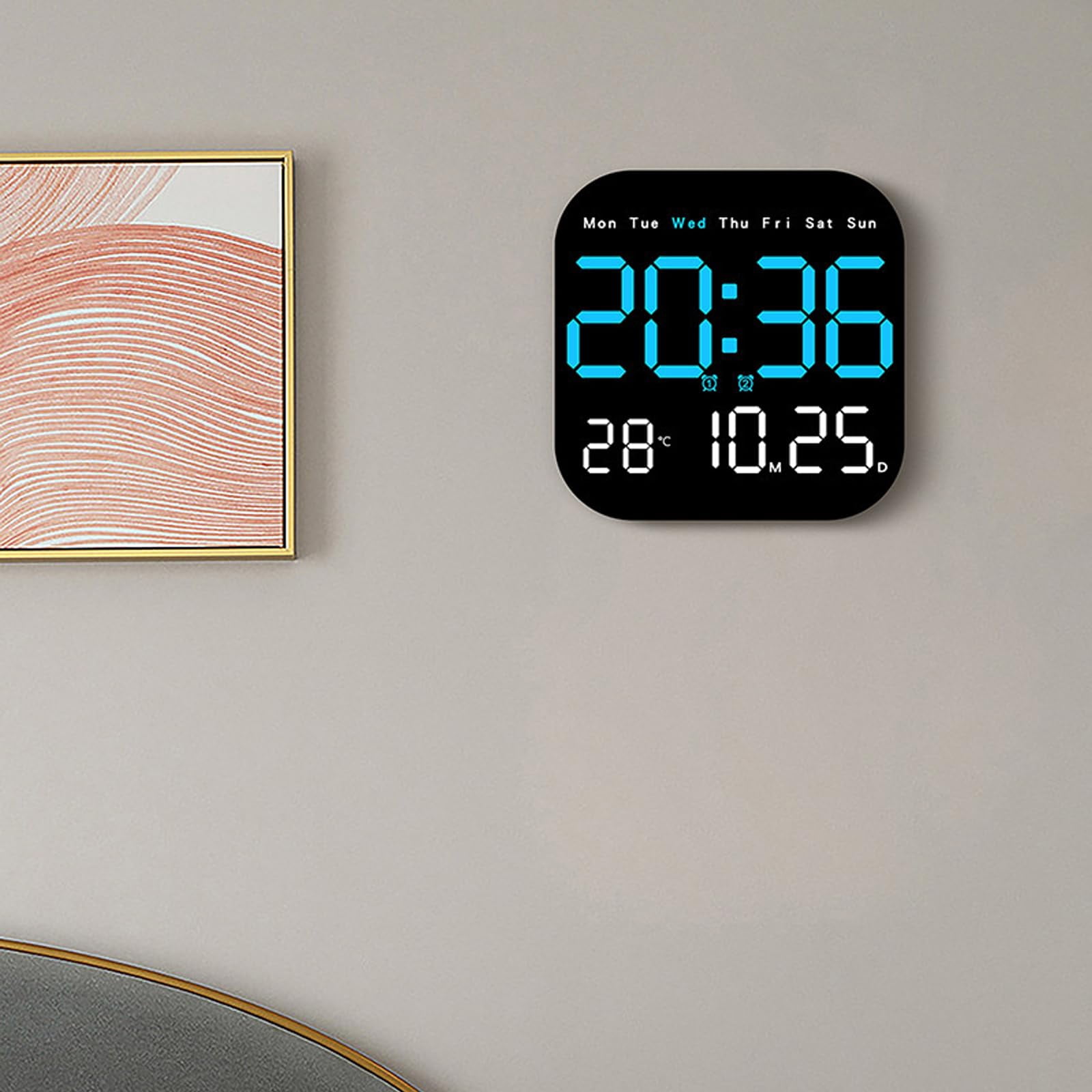 Multifunctional Digital Alarm Clock for Home & Office, Large LED Display with Remote, Hidden Desk Stand, Dimmable Wall Mount Calendar, Temp & Timer