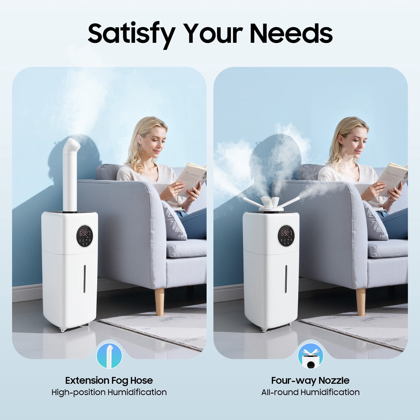 Peakora 5.5gal Commercial Humidifier 360° Rotatable Large Whole-House Style Humidifier with 3 Speed Quiet & Four-Way Nozzle Suitable for Places with an Area of 645.83-3229.17ft²