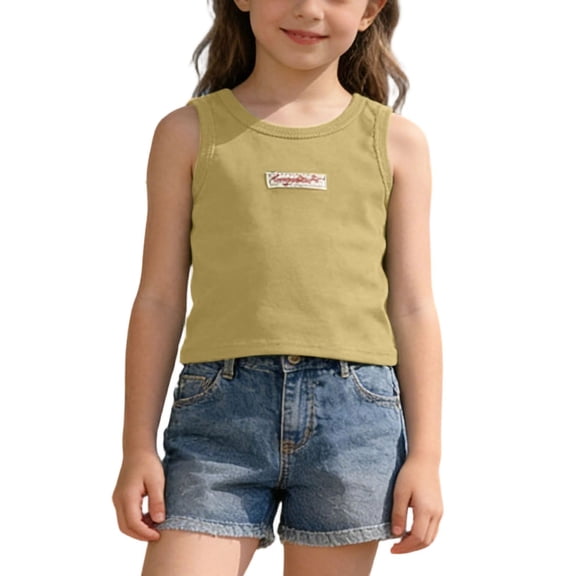 Girls 100% Cotton Tank Top Sleeveless Solid Yellow Bright Summer Color Cami for Kids Kids Soft Comfortable Cheerful Everyday Wear Essential Basics,Size 5 T