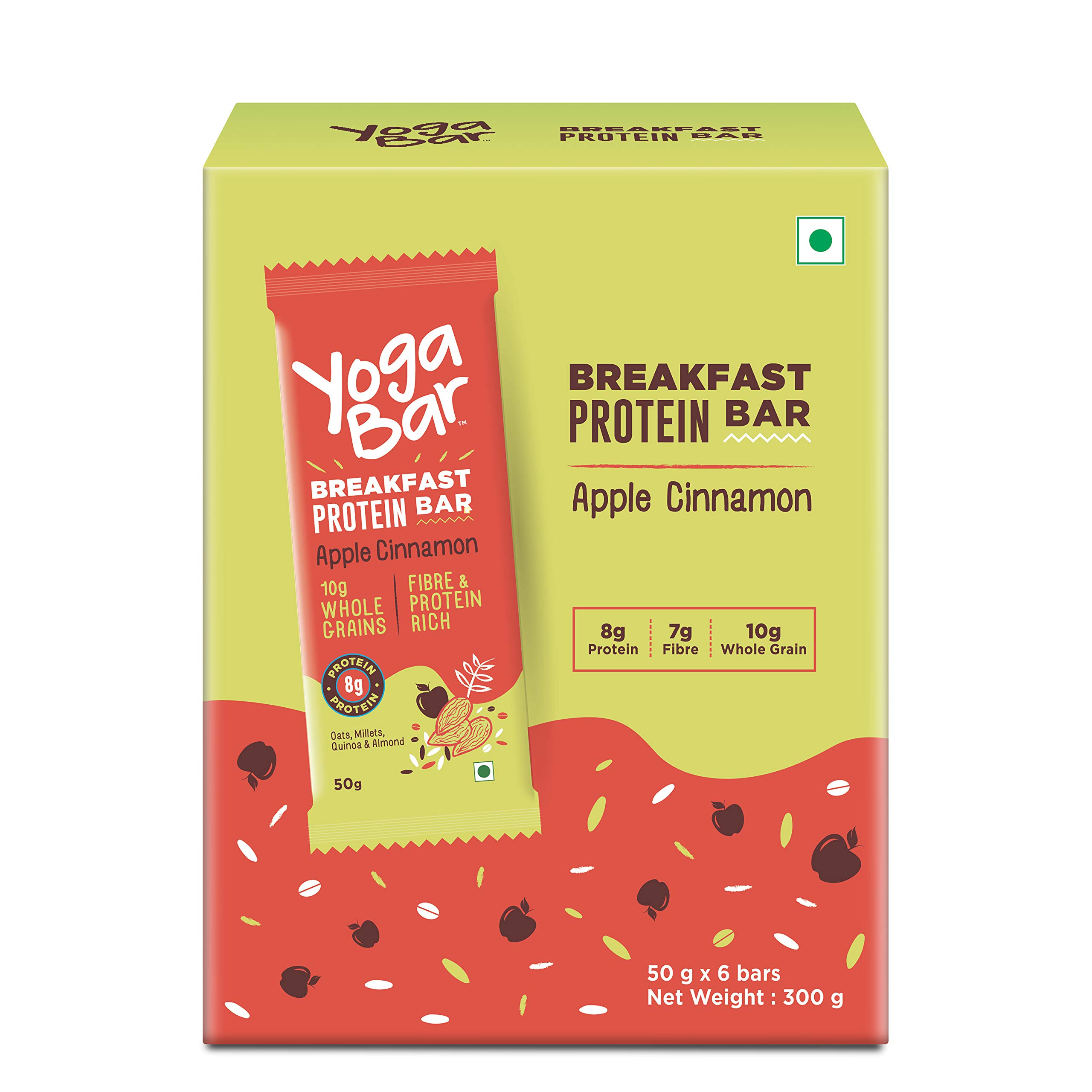 Yogabar Breakfast ProteinBar Apple Cinnamon Pack Of 6, Wholegrain