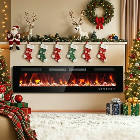 Dovov 72 inch Electric Fireplace, Recessed Wall Mounted Fireplace Insert, Ultra Thin Linear Fireplace, 1500W/750W, Touch Screen and Remote Control
