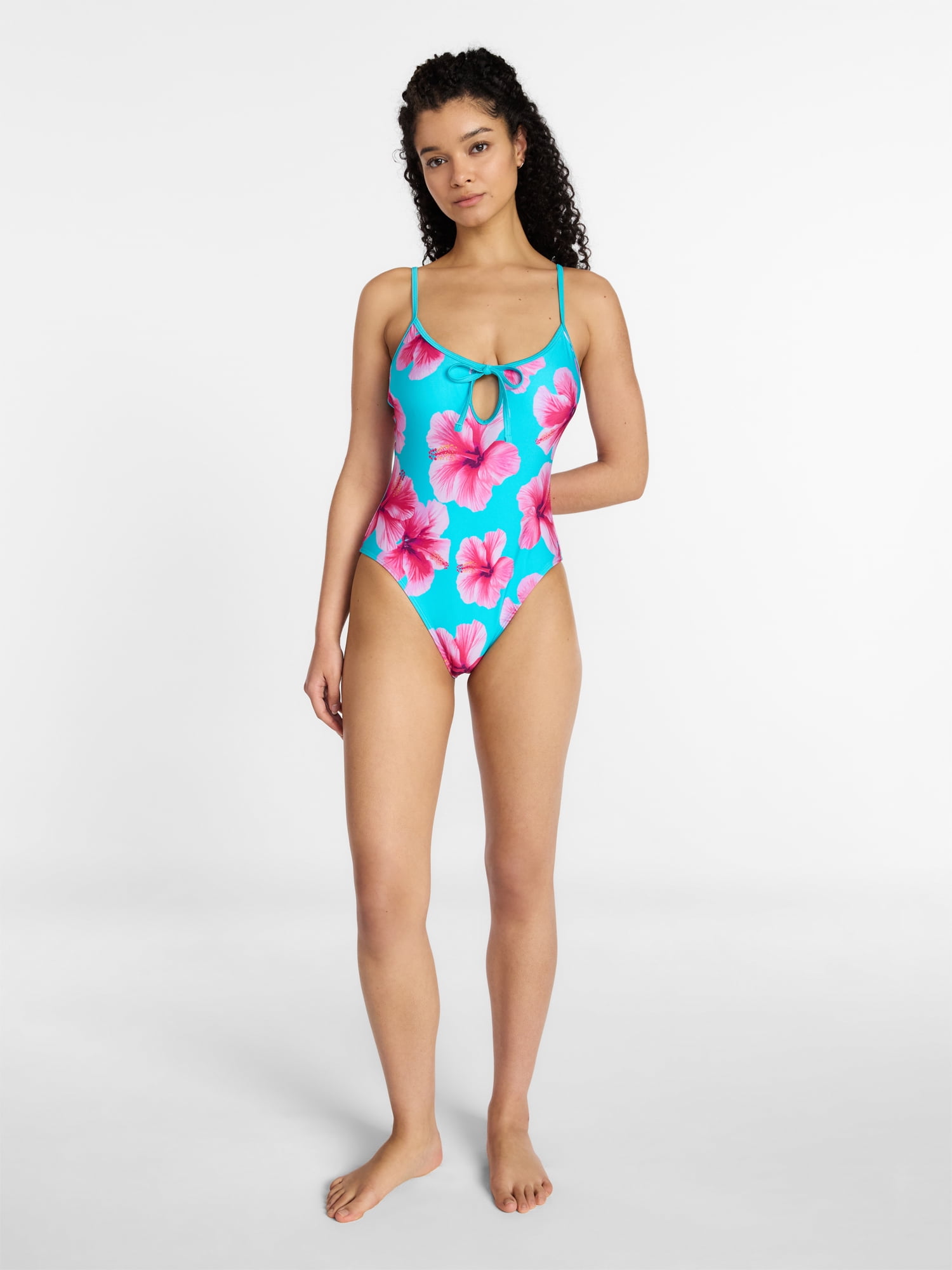 No Boundaries Scoop Neck One Piece Swimsuit with Keyhole, Women's XXS-XXL