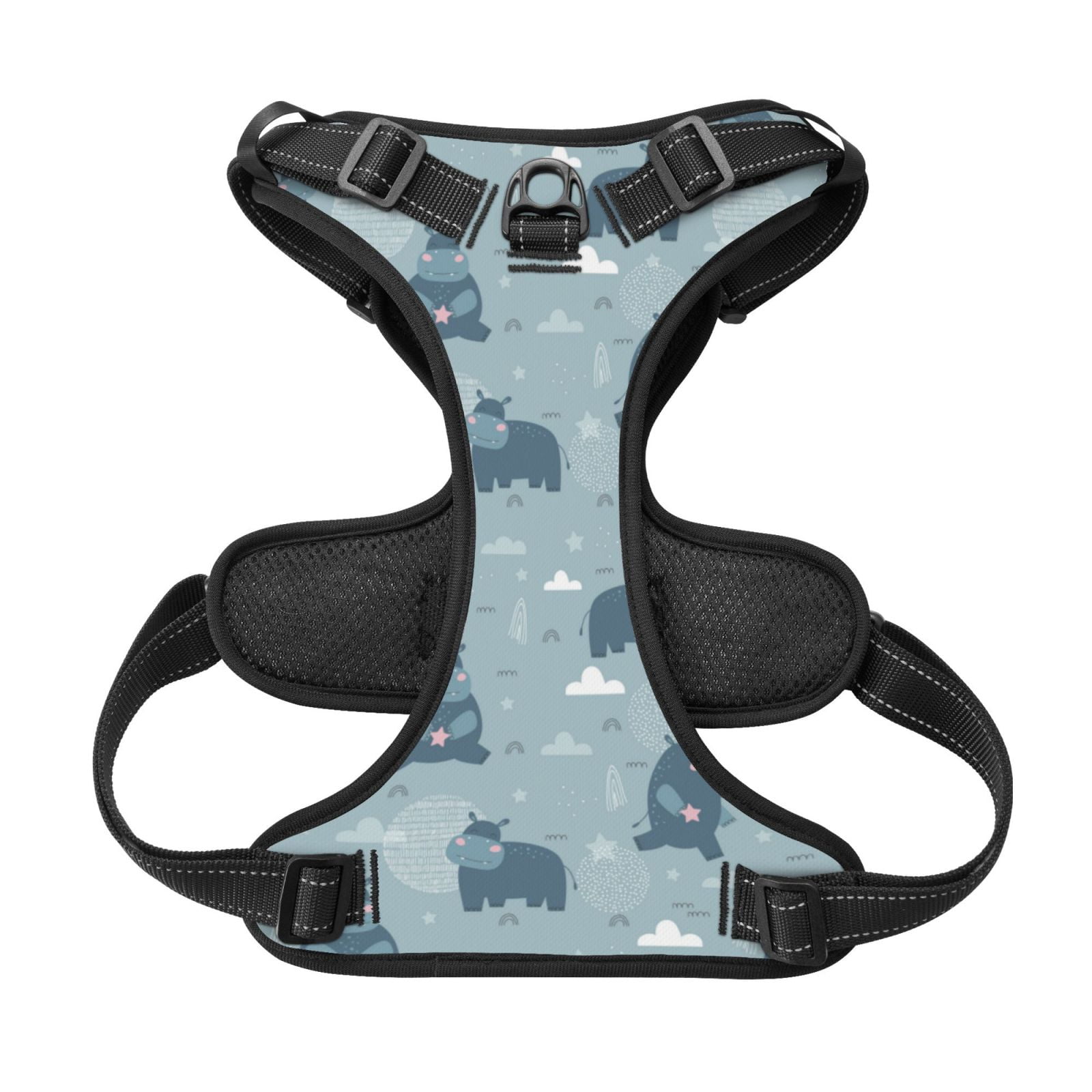Kdxio Cute Hippopotamus Print No Pull Dog Harness Adjustable Reflective Oxford Easy Control Medium Large Dog Harness for Training and Everyday-X-Large