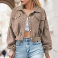 thumbnail image 1 of MKLEKYY Veste Imperméable pour Femmes Veste Décontractée en Velours Côtelé avec Manches Courtes, 1 of 4