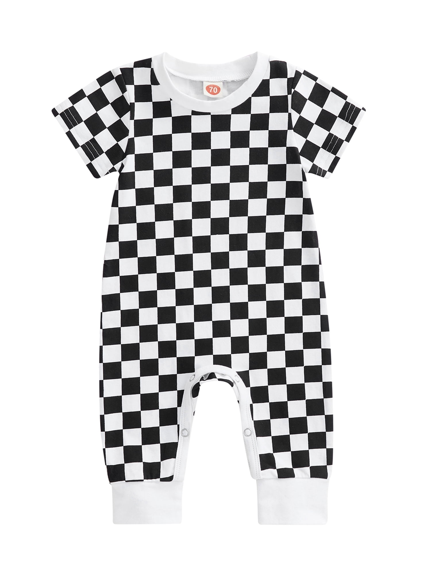 Newborn Baby Boys Jumpsuit Checkerboard Plaid Print Short Sleeve