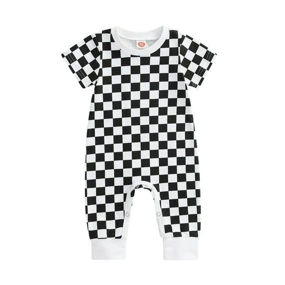 Liacowi Newborn Unisex Baby Boy Girl Casual Romper Short Sleeve Jumpsuit Checkerboard Printed Summer Bodysuit