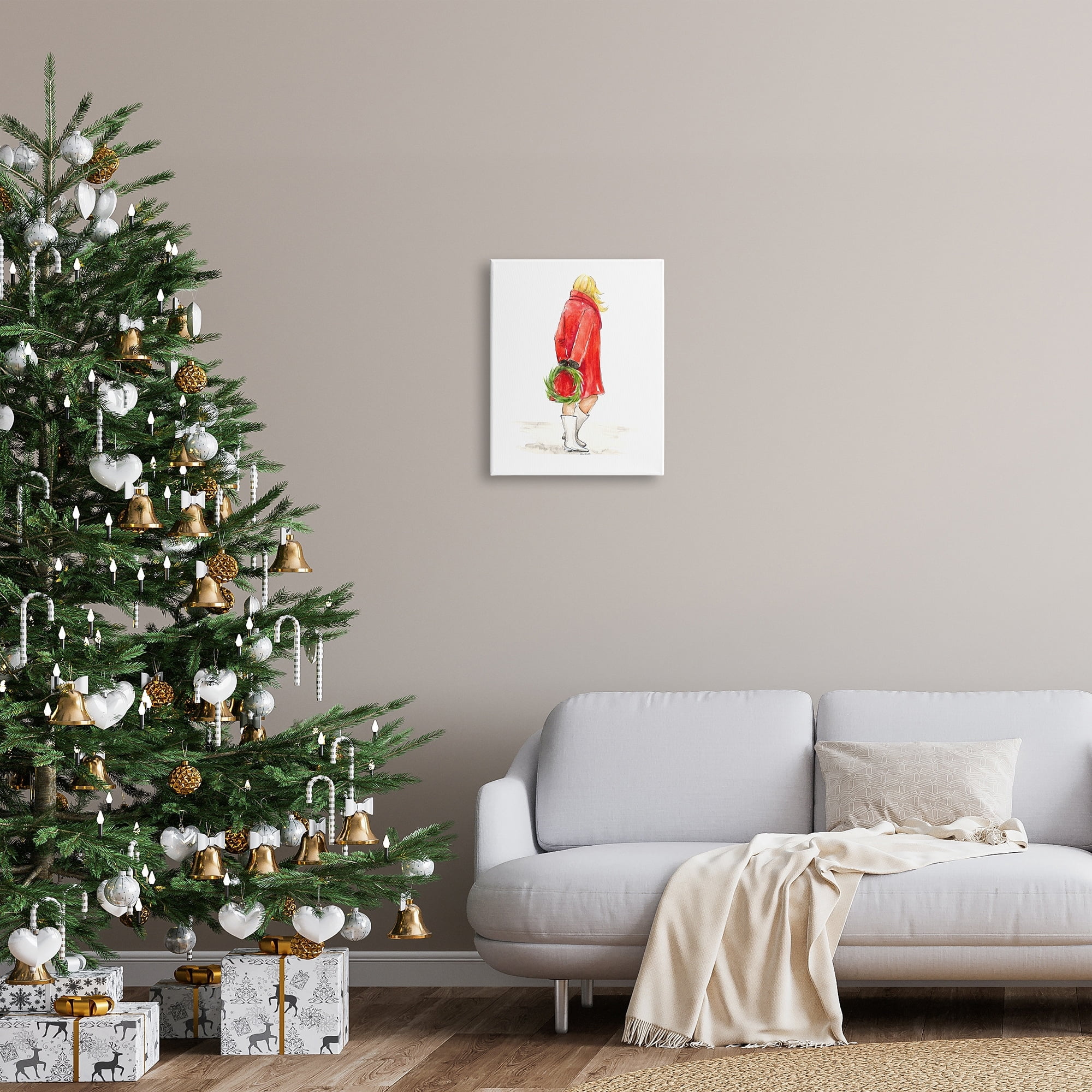 Stupell Indtries Glam Fashion Red Jacket Christmas Woman with Wreath,16 x 20,Design by Lanie Loreth